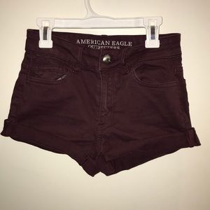 burgundy American eagle jean shorts, super stretch